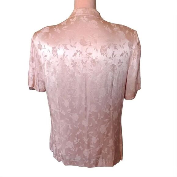 VTG 80s Pink Floral Satin Beaded Pearl Applique Button Up Cottagecore Blouse XL - Picture 11 of 17
